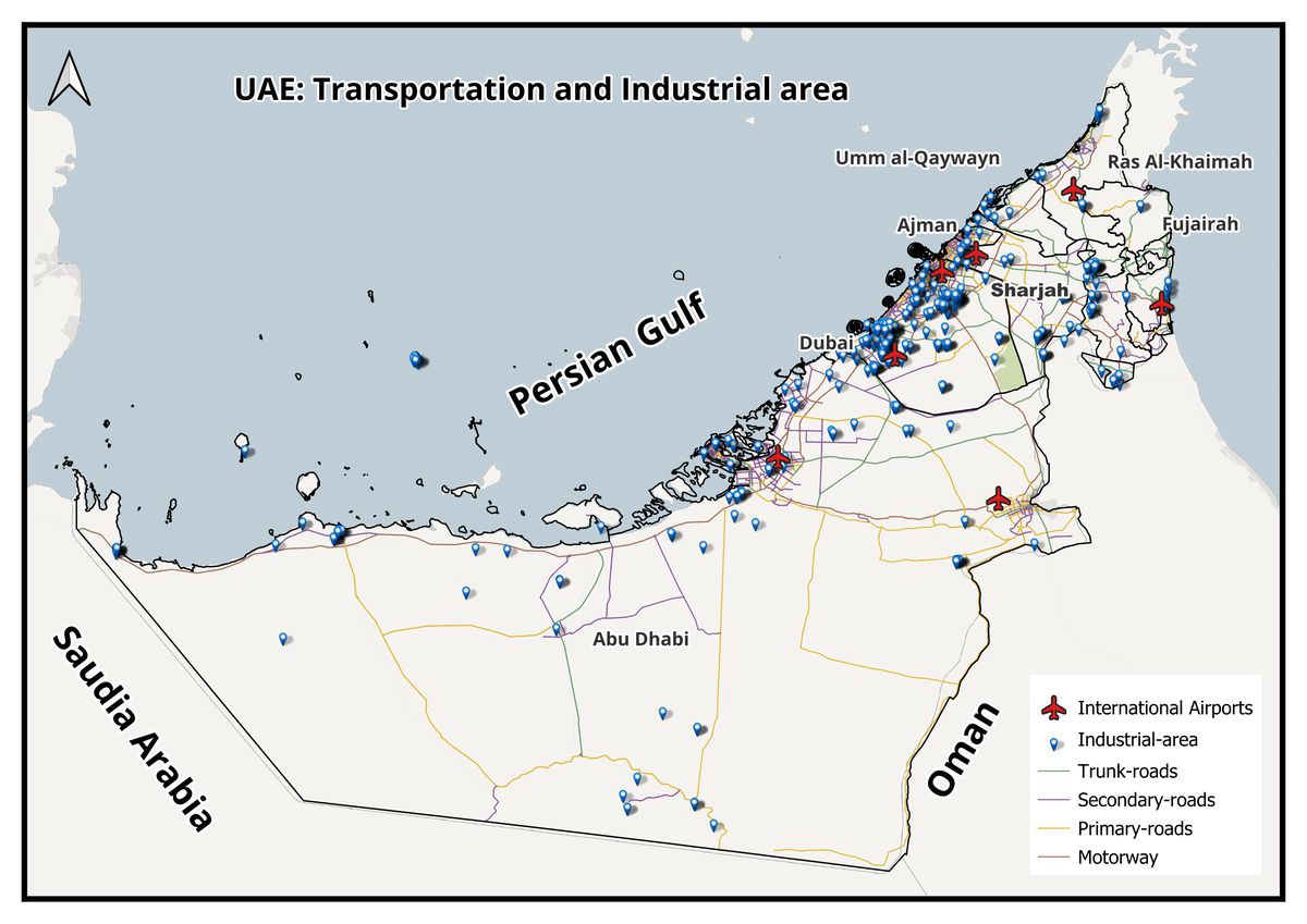 UAE industrial areas and transportation